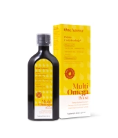 Pyszny olej zamknięty w szklanej butelce - skoncentrowana formuła kwasów tłuszczowych Omega 3-6-9  w formie estrów etylowych oraz witamin.